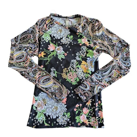 NWT Maaji Women's Black Multicolor Floral Print Long Sleeves Swim Top ize Medium - Picture 1 of 7